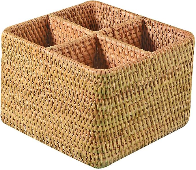 i-lan Natural Rattan 4 Compartments Cooking Utensil Silverware Organizer Holder by i-lan