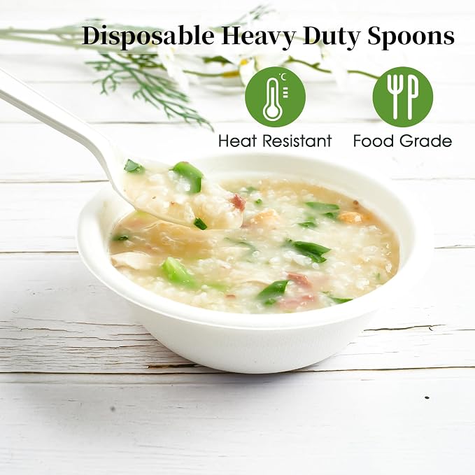 ECOLipak 150 Pcs White Disposable Spoons, 6.7 Inch Large Size Heavy Duty No - Image 3