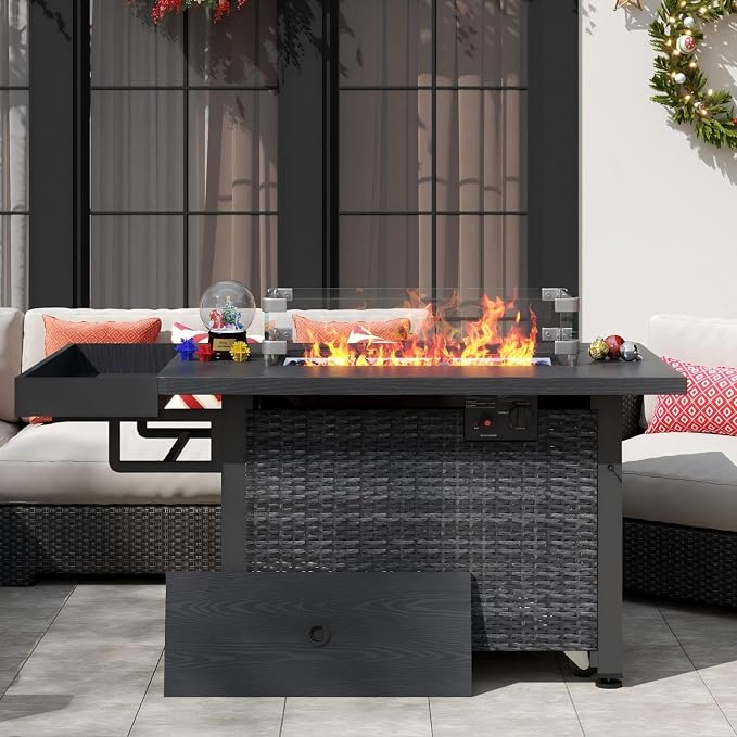 52 Inch Wicker Patio Fire Table, 000BTU Propane Fire Pit Table by Unknown