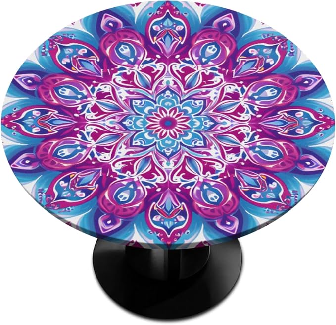 Mandala Vintage Flowers Round Table Cloth Cover, Elastic Edge Waterproof by ModaQua