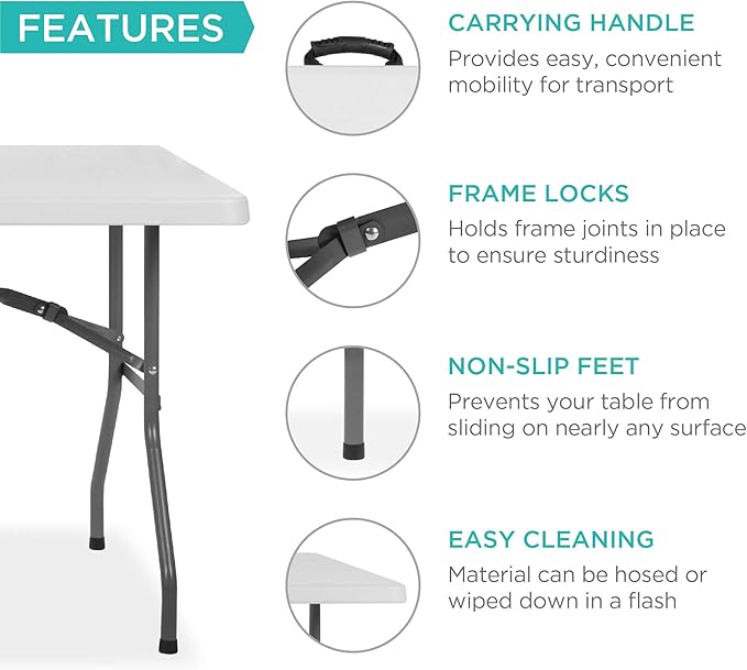 Best Choice Products 6ft Plastic Folding Table, Indoor Outdoor Heavy Duty - Image 5