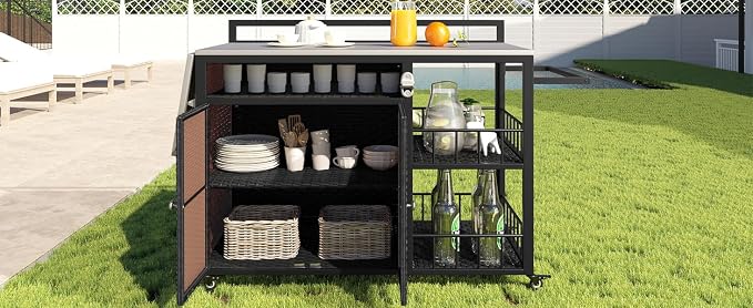 CHARMMA 63.5" Outdoor Kitchen Island, Kitchen Storage Island, Cooking Station - Image 5