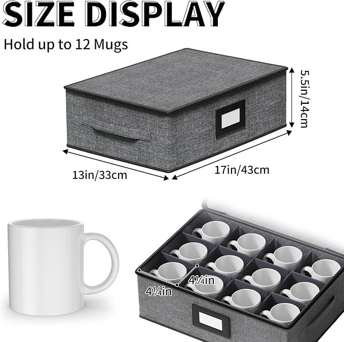 Aokeyee 2-Pack Cup and Mug Storage Box, Hard Shell China Storage Containers - Image 2