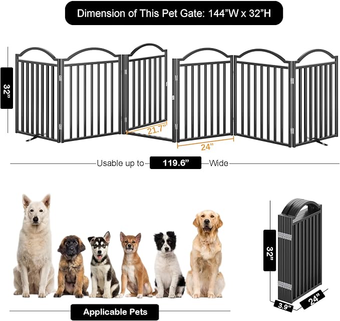 UDD Metal Folding Dog Gate Indoor 144" Extra Wide, Freestanding No Drilling Pet - Image 2