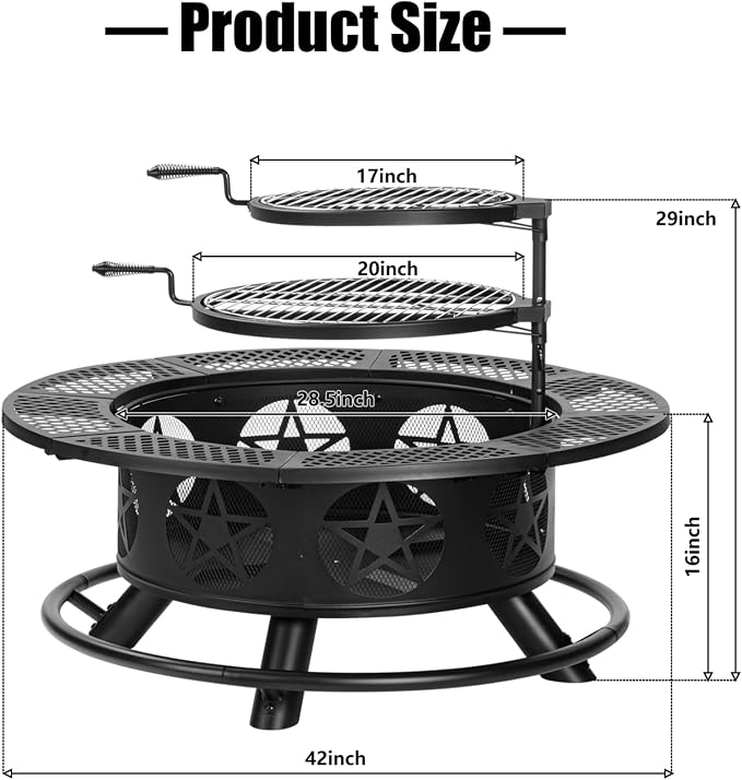 42 Inch Fire Pit with 2 Grills, Extra Large Wood Burning Fire Pits - Image 7