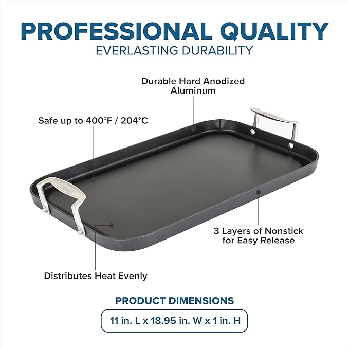 Griddle 19 x 11 Inch Double Burner Flat Top, Nonstick Hard Anodized
