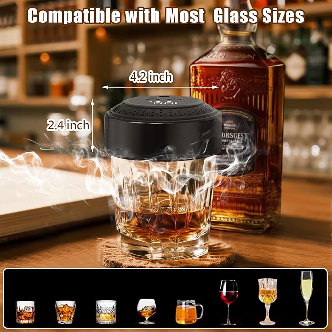 Bar Set Cocktail Smoker Kit with USB Rechargeable Battery and 6 Wood Chips