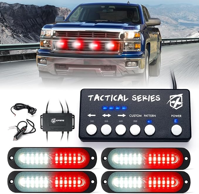 Xprite White Red LED Surface Mount Strobe Lights Kit, w/Control Panel Emergency by Xprite