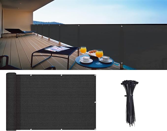 LOVE STORY 3.3'x19.5' Black Balcony Screen Privacy Fence Cover UV Protection - Image 5