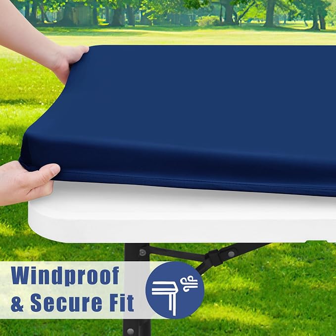Spandex 6 Foot Rectangle Table Cloth 6 Pack, Elastic Fitted Tablecloths - Image 3