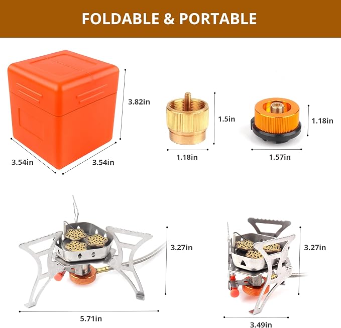 6800W Camping Stove with Fuel Canister Adapter Portable Backpacking Gas Stove - Image 3