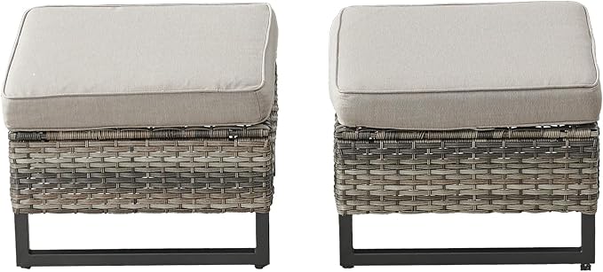HUMMUH Outdoor Ottomans for Patio Set of 2 PE Wicker Outdoor Footstool - Image 3