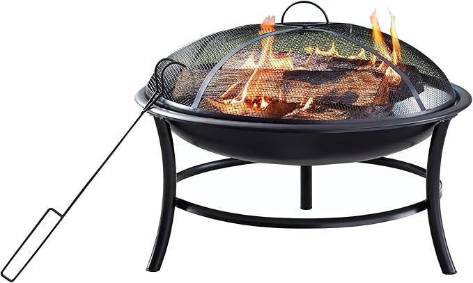 26-Inch Round Iron Outdoor Wood Burning Fire Pit - Image 3