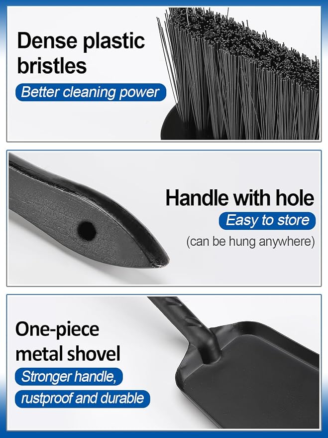 Aulock Heavy-Duty Metal Fireplace Ash Shovel and Brush Set, Upgraded Coal - Image 3