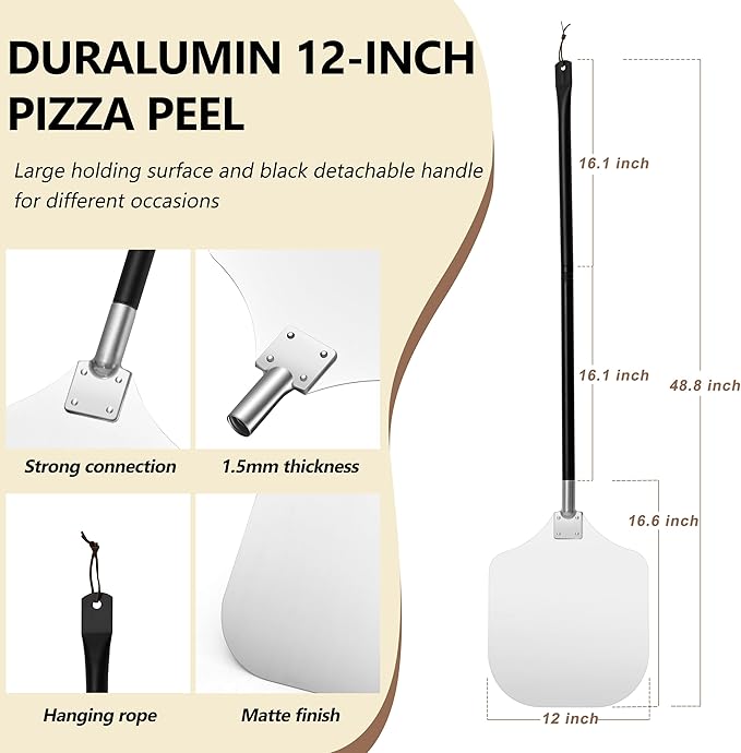Pizza Peel with Detachable Handle, 12 x 14 in Aluminum, Silver