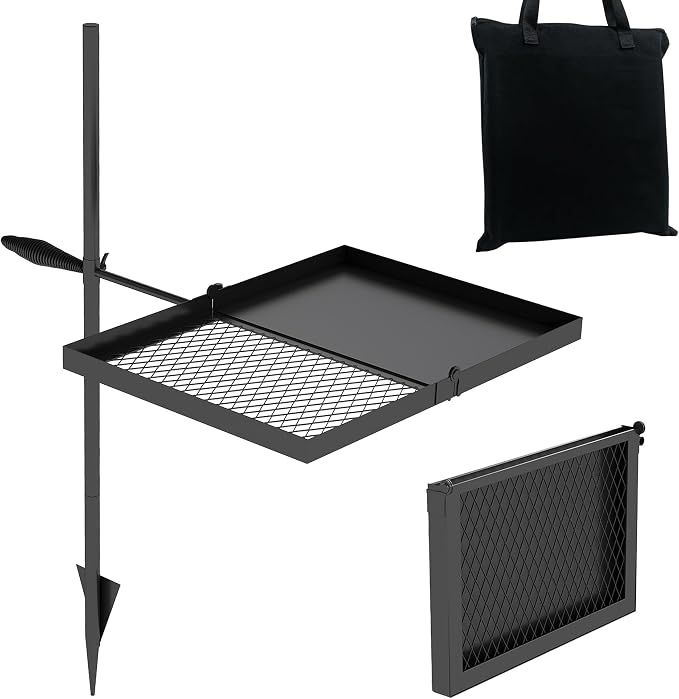 Folding Campfire Grill grate, Compact Height-Adjustable Fire Pit Grilling Grate by ABSCONDO