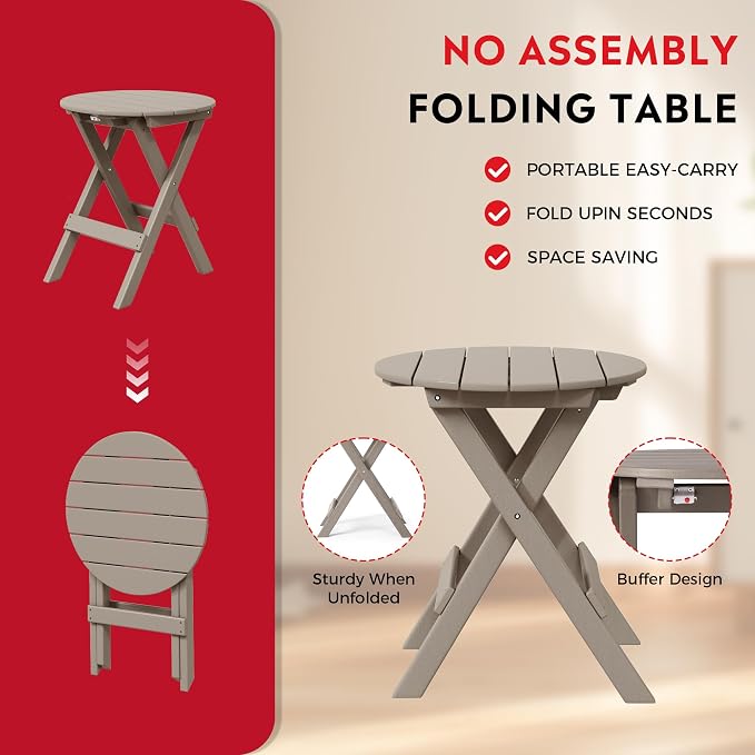 Costaelm Paradise HDPE Outdoor 24.5 Inch Round Portable Folding Patio Dining - Image 7