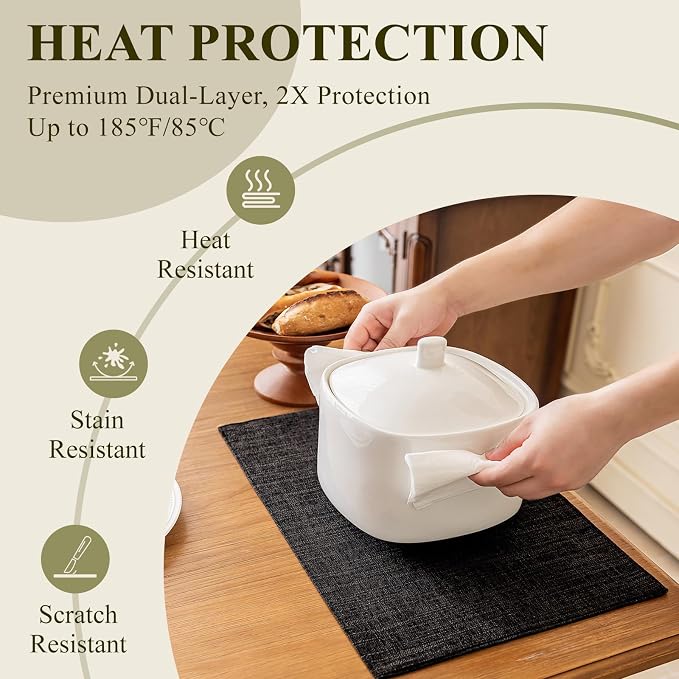 KXN Placemats Set of 6, Dual-Layer Thickened Faux Linen Table Mats, Heat - Image 4
