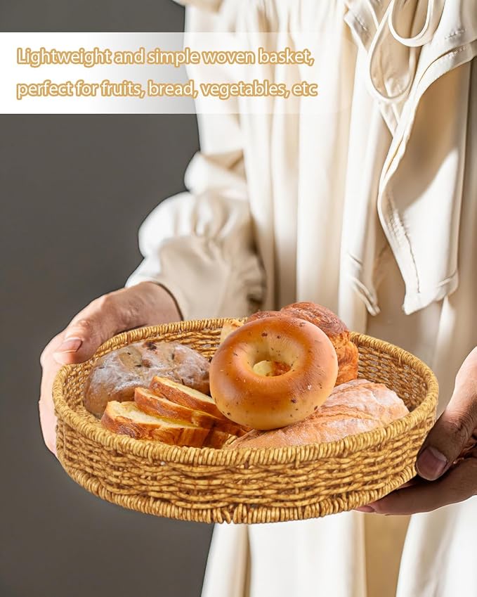 Woven Bread Basket, 3 Pack Wicker Fruit Baskets Rattan Bread Basket Poly Wicker - Image 5