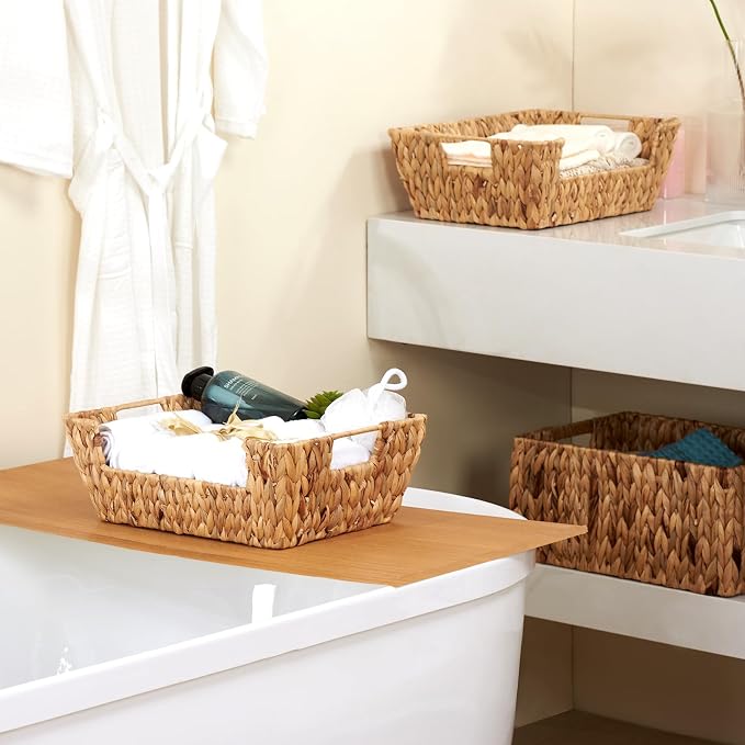 Wicker Baskets 2 Pack, Water Hyacinth Wicker Storage Basket - Image 5