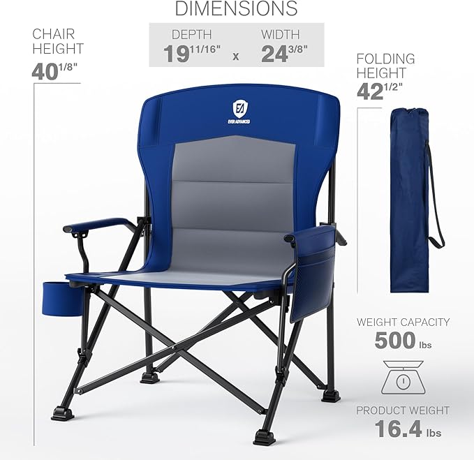Camping Chair with Steel Frame, Cup Holder and Mesh Pocket, Blue