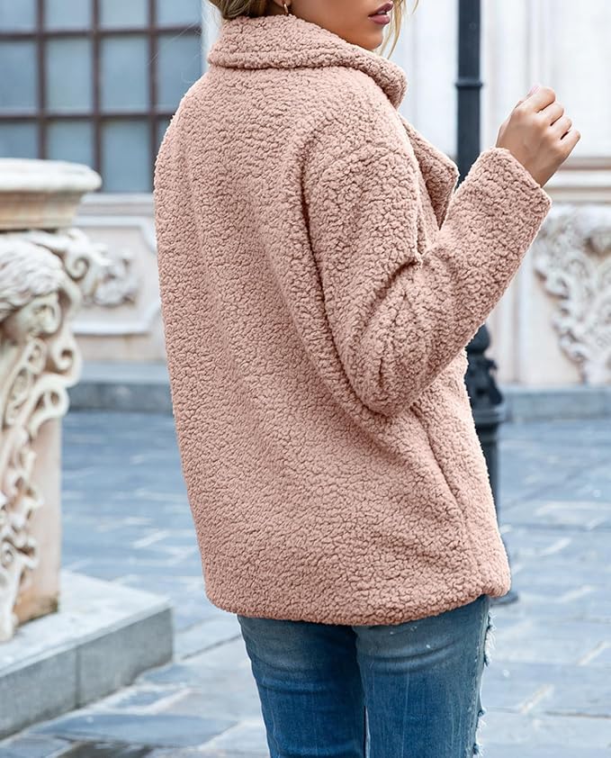 Women's Winter Warm Plush Cardigan Fuzzy Fleece Lapel Jacket - Image 6