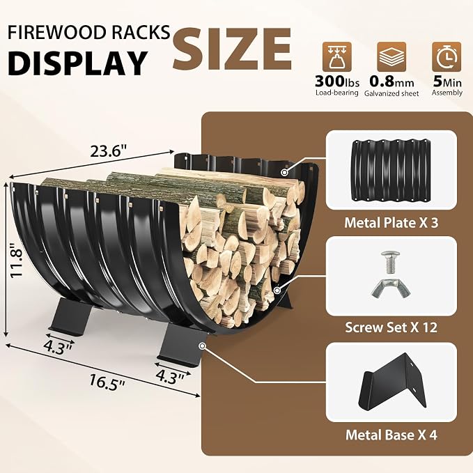 24 inch Diameter Semicircle Firewood Rack Storage -0.8MM Thick Galvanized Steel - Image 4