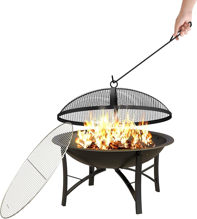 Fire Beauty Fire Pit for Outside Wood Burning, BBQ Grill Steel Fire Bowl - Image 2