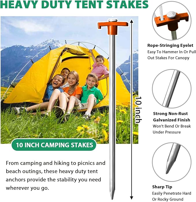 Eurmax USA Galvanized Non-Rust Camping Family Tent Pop Up Tent Stakes Canopy - Image 3