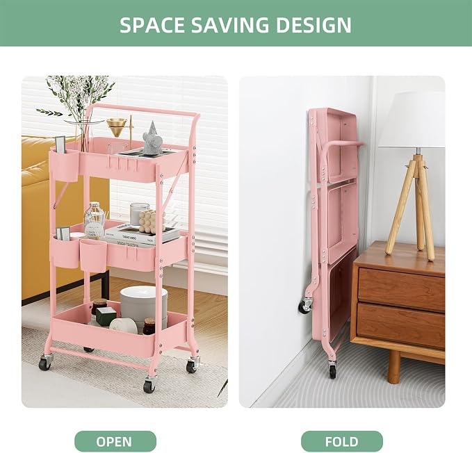 3-Tier Folding Rolling Utility Cart - Image 7
