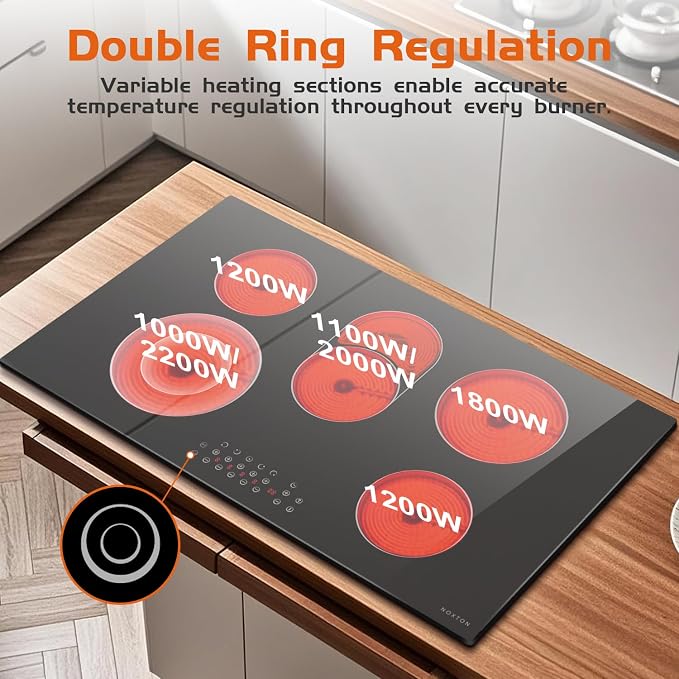 Noxton 36 Inch Electric Cooktop 5 Burner Electric Stove Top, Built-in Radiant - Image 3