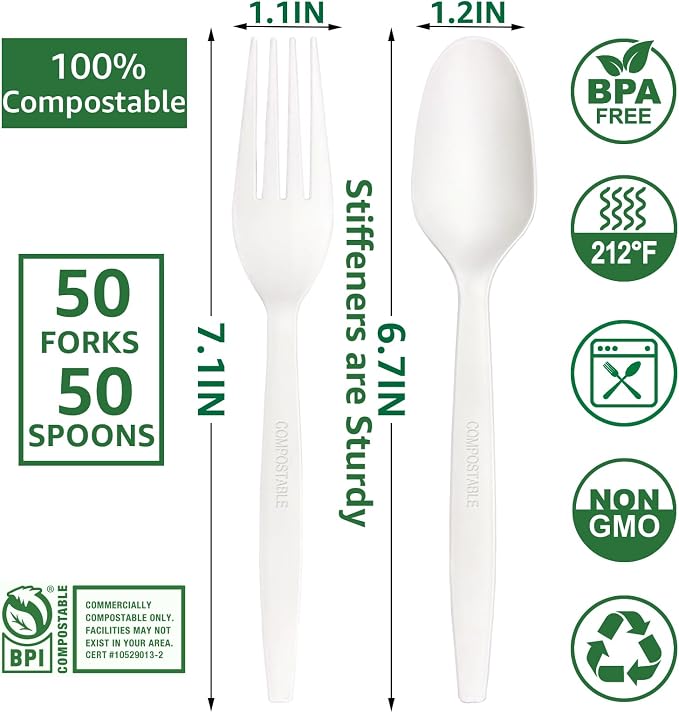 MISISIPI 100% Compostable Forks and Spoons Biodegradable Forks and Spoons - Image 3