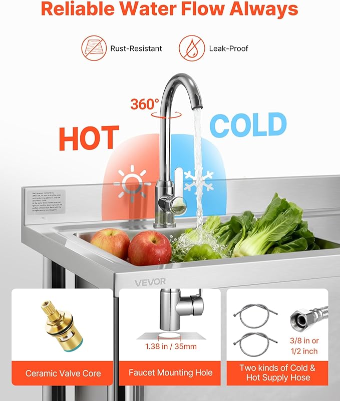 VEVOR Stainless Steel Utility Sink, Free Standing Single Bowl Commercial - Image 4