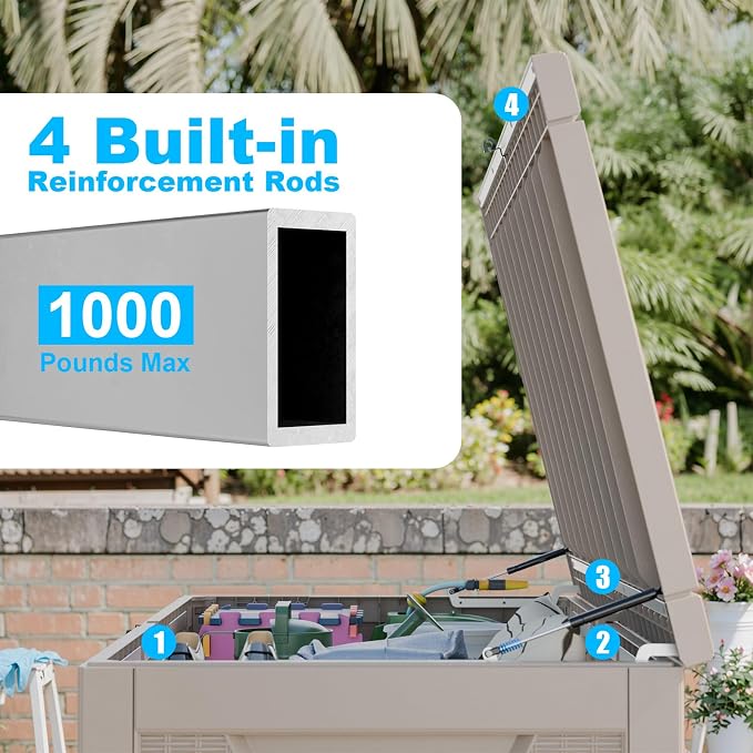 320 Gallon Waterproof Outdoor Storage Box, Large Resin Deck Box, Lockable - Image 4