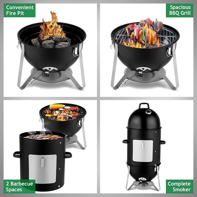 4-Tier 3-in-1 Vertical Charcoal Grill, BBQ Charcoal Smoker - Image 7