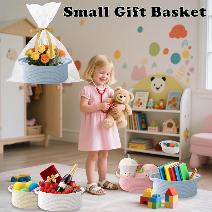 Gift Basket with Gift Bag and Ribbons, Small Rope Woven Shelf Storage, Baskets - Image 4