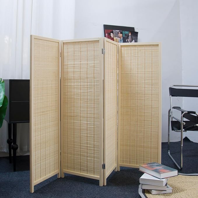 4 Panel Short Room Divider Screen, Small Bamboo Panel Divider - Image 4