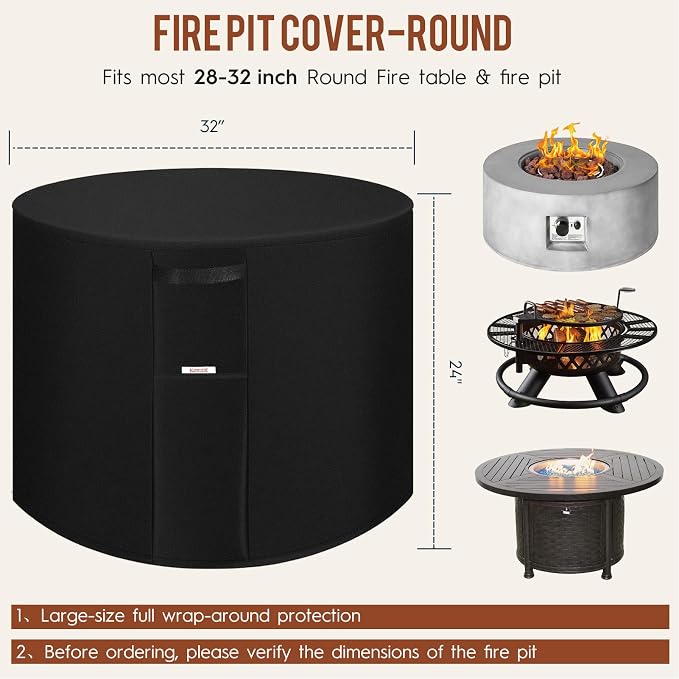 Fire Pit Cover Outdoor Round 32"D X 24"H Heavy-Duty Waterproof 600d Oxford - Image 2