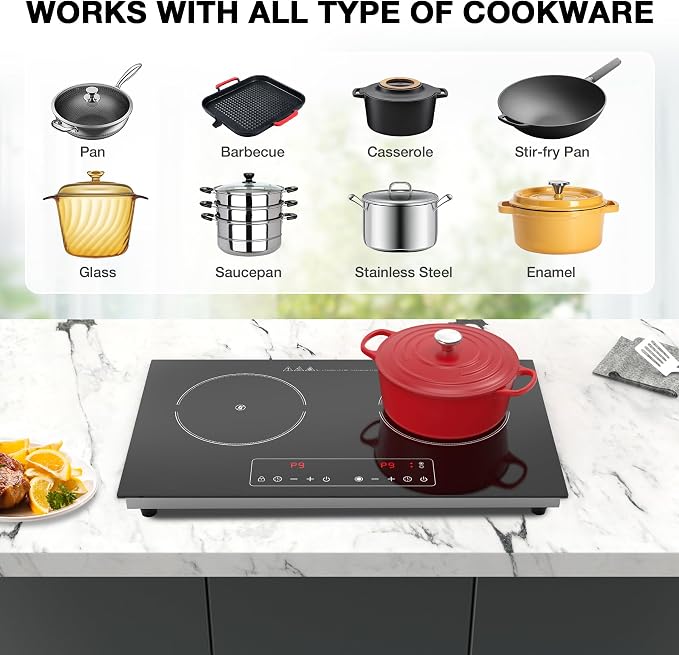 Electric Cooktop, 110V 2400W 2 Burner Electric Cooktop, Countertop and Built-in - Image 4