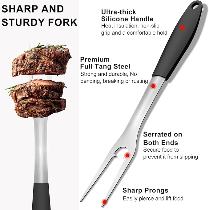BBQ Tool Set with Spatula and Fork, Stainless Steel, Silicone Handle