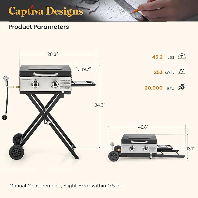 Captiva Designs 17 Inch 2 Burner Portable Propane Gas Griddle Grill - Image 6
