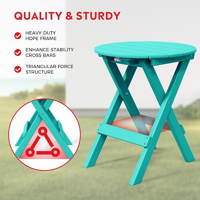 Costaelm Paradise HDPE Outdoor 24.5 Inch Round Portable Folding Patio Dining - Image 6