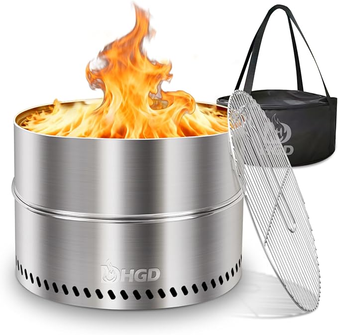 HGD 20 inch Smokeless Firepit Outdoor, Portable Smokeless Fire Pit by HGD