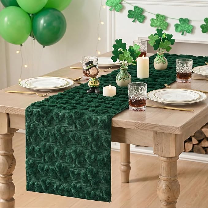 Artoid Mode Green Soft Plush Faux Fur Jacquard Heart Clover St. Patrick's Day - Image 5