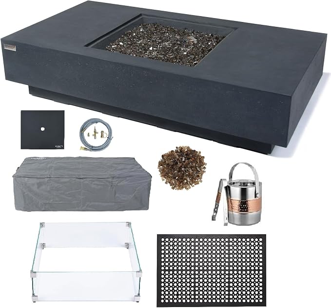 Elementi+ | Bundle Cannes Gas Fire Pit Cast Concrete 60" Rectangular Fire Table by AMSFireplaceInc