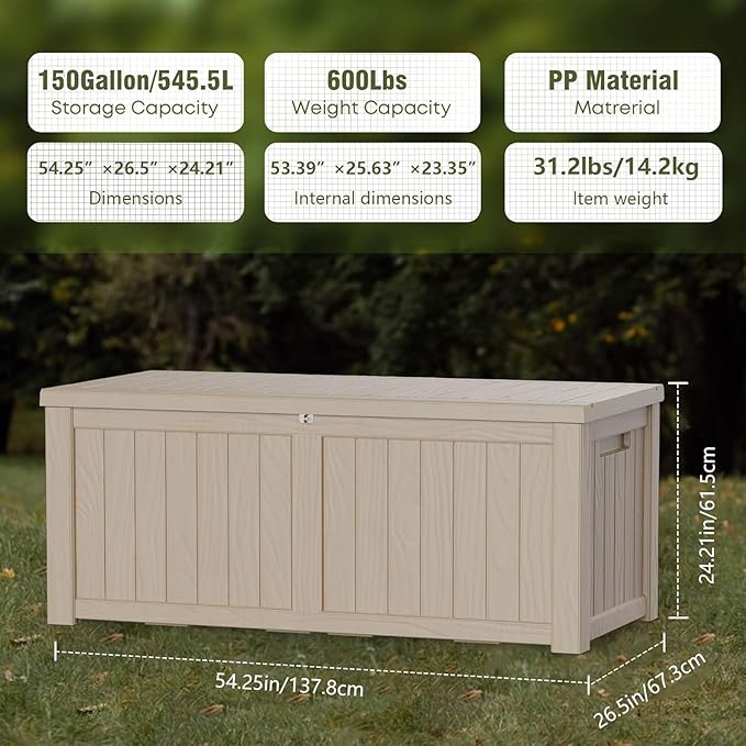 150 Gallon Resin Deck Box, Waterproof Outdoor Storage Box - Image 6