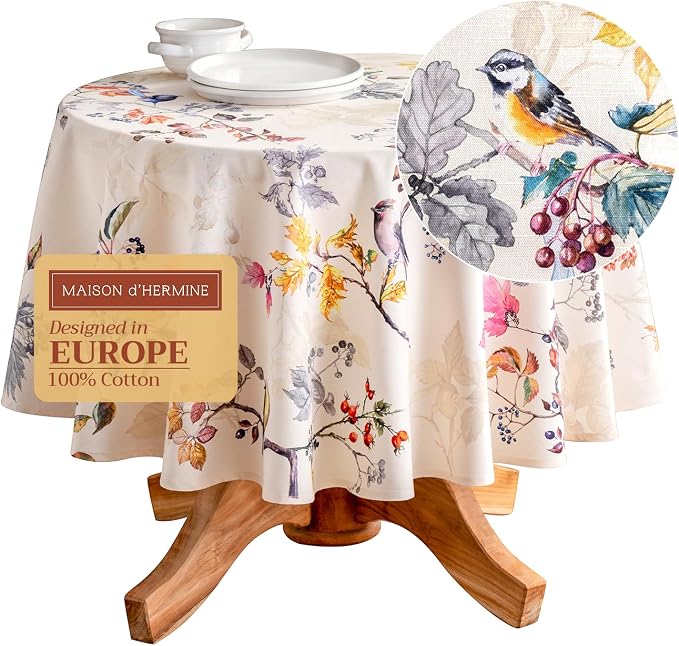 Maison d' Hermine Table Cloth Round Table 100% Cotton 69 Inches Fall Tablecloth by MaisondHermine