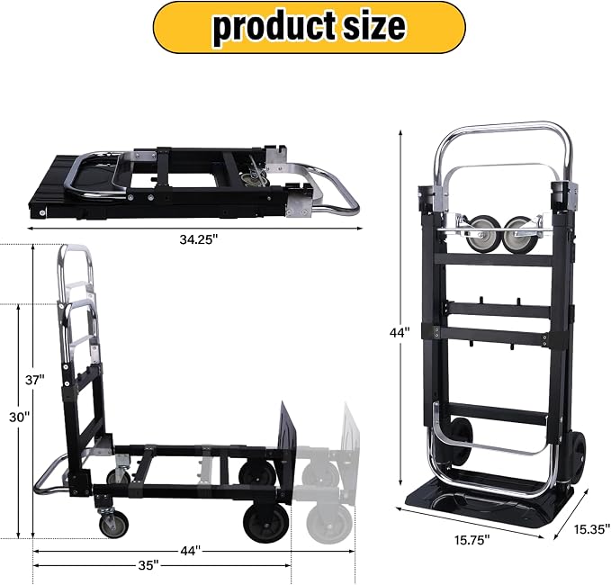 Upgraded 3 in 1 Folding Hand Truck, 600lbs Capacity, Heavy Duty Convertible - Image 2
