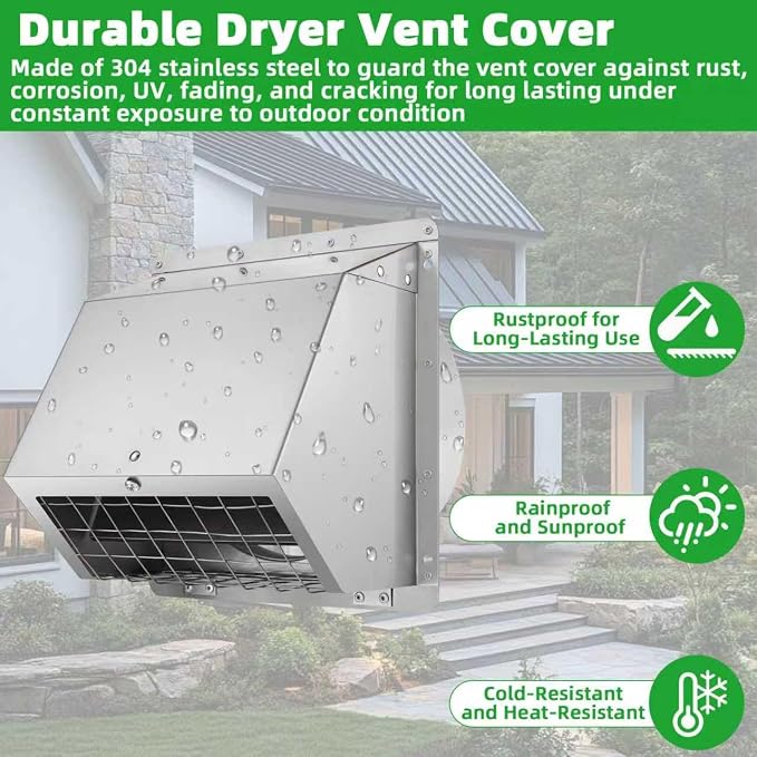 Dryer Vent Cover Outside 6 Inch Wall Vent, 304 Stainless Steel Exhaust Vent - Image 5