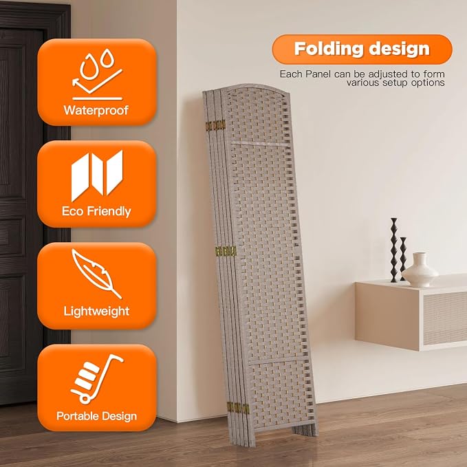 Room Divider 6 Panel Screen 5.6 Ft Tall Partition Room Dividers Beige Privacy - Image 4